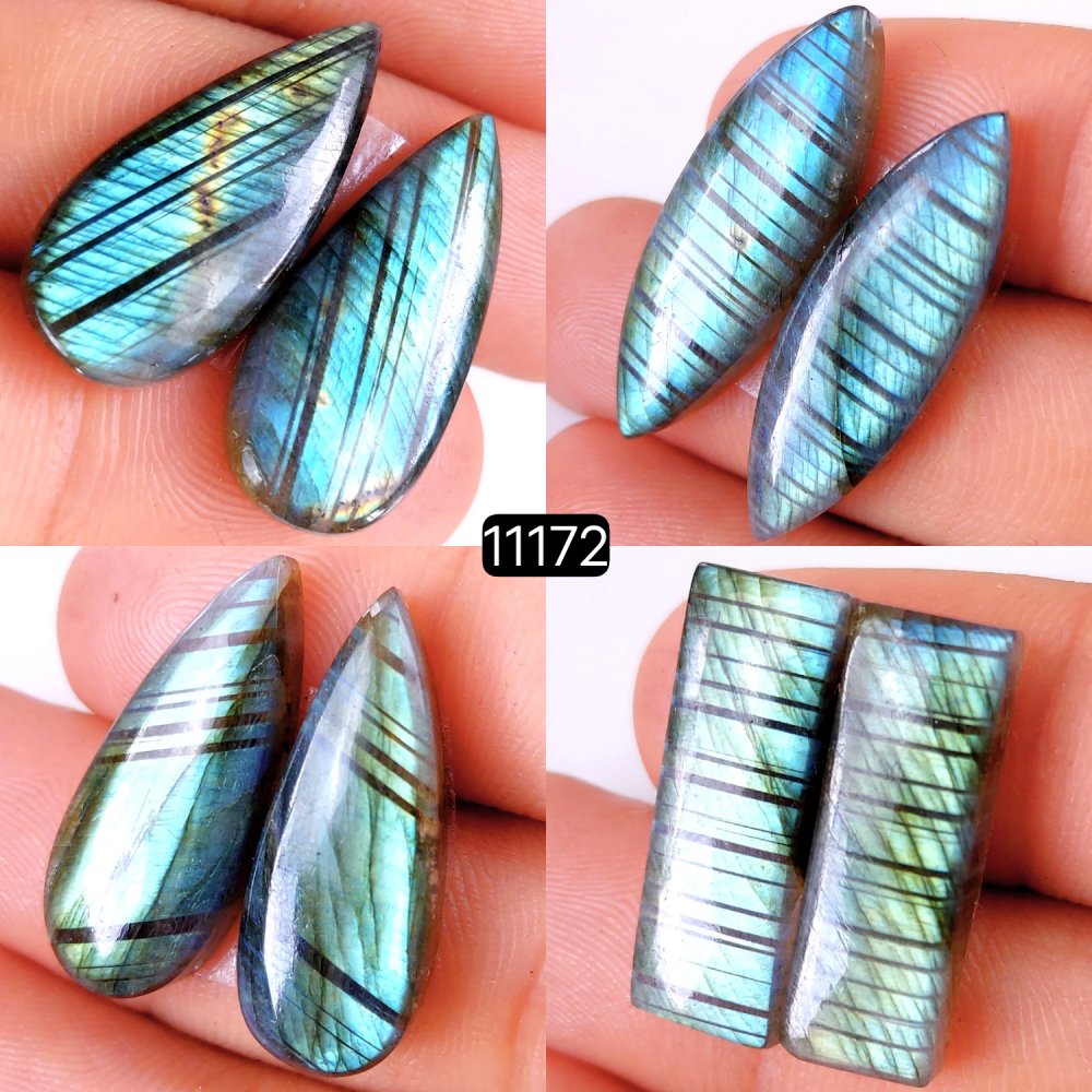 4 Pair 107 Cts Blue Labradorite pairs Labradorite Cabochon Loose Gemstone Labradorite pair for Earring For Woman Earrings Mix Shapes Dangle Drop Earrings 30x10-25x10mm #11172