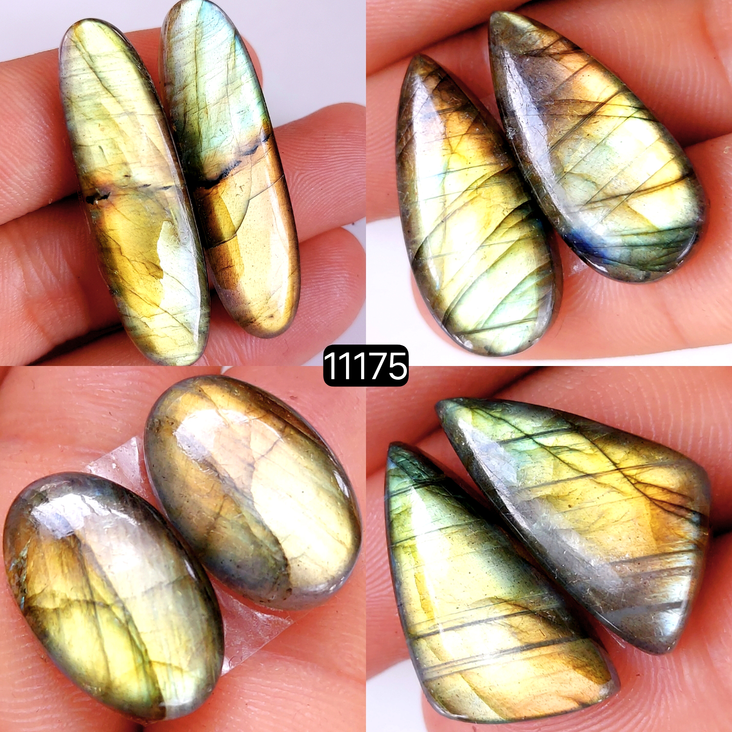 4 Pair 138 Cts Blue Labradorite pairs Labradorite Cabochon Loose Gemstone Labradorite pair for Earring For Woman Earrings Mix Shapes Dangle Drop Earrings 42x12-20x11mm 11175