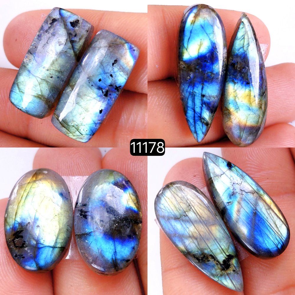 4 Pair 114 Cts Blue Labradorite pairs Labradorite Cabochon Loose Gemstone Labradorite pair for Earring For Woman Earrings Mix Shapes Dangle Drop Earrings 32x10-20x12mm #11178
