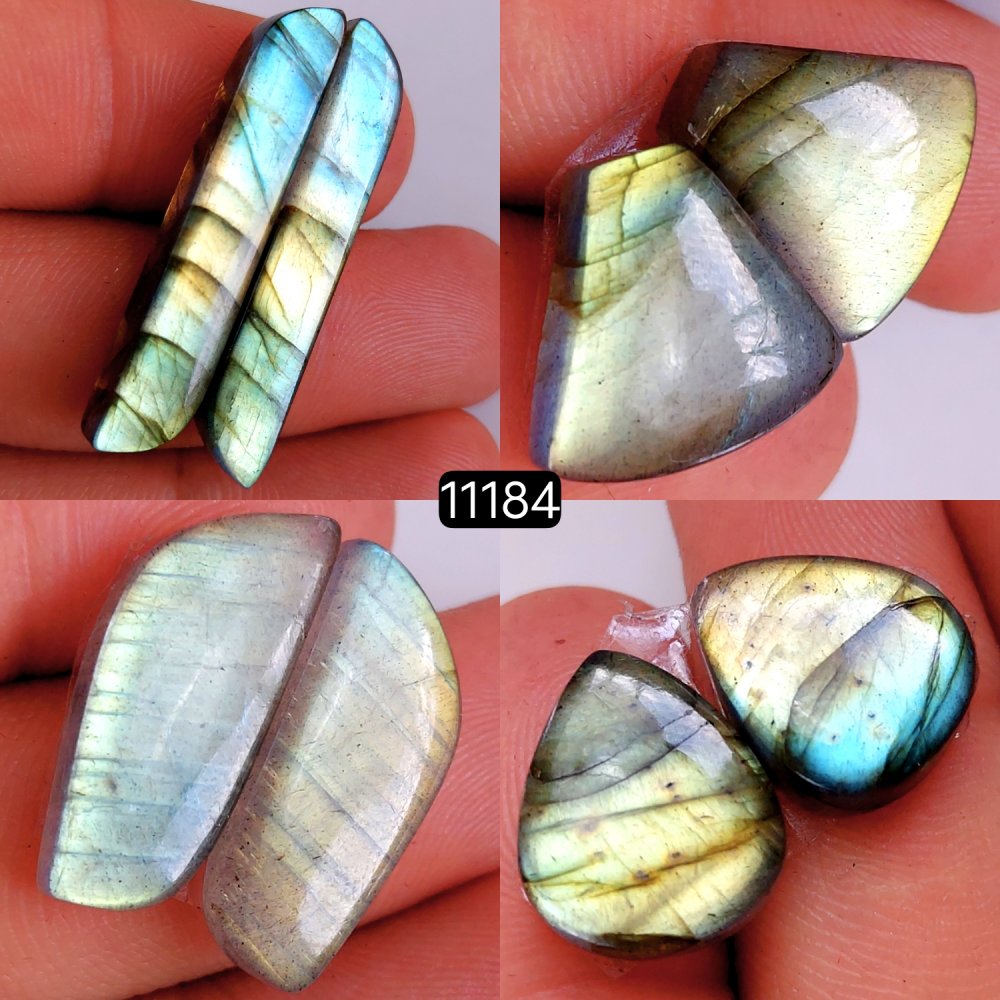 4 Pair 81 Cts Blue Labradorite pairs Labradorite Cabochon Loose Gemstone Labradorite pair for Earring For Woman Earrings Mix Shapes Dangle Drop Earrings 35x6-15x12mm #11184