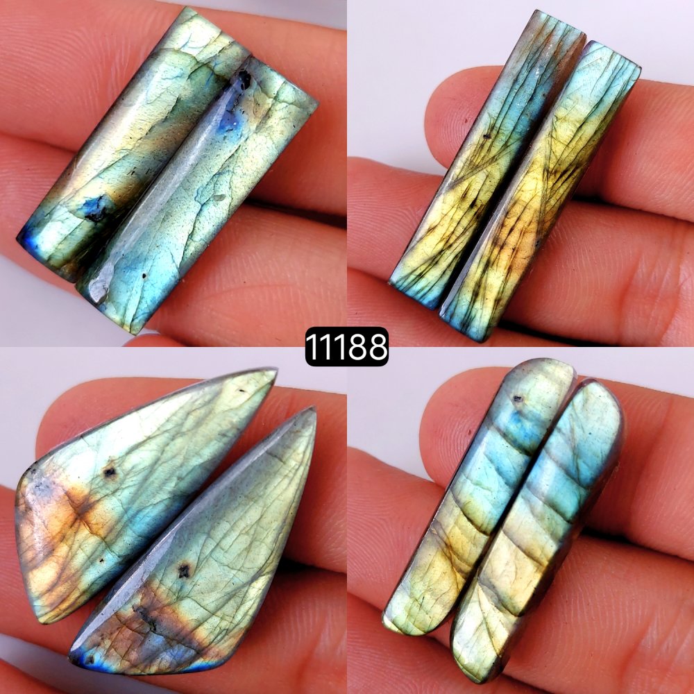 4 Pair 133 Cts Blue Labradorite pairs Labradorite Cabochon Loose Gemstone Labradorite pair for Earring For Woman Earrings Mix Shapes Dangle Drop Earrings 40x7-28x8mm #11188