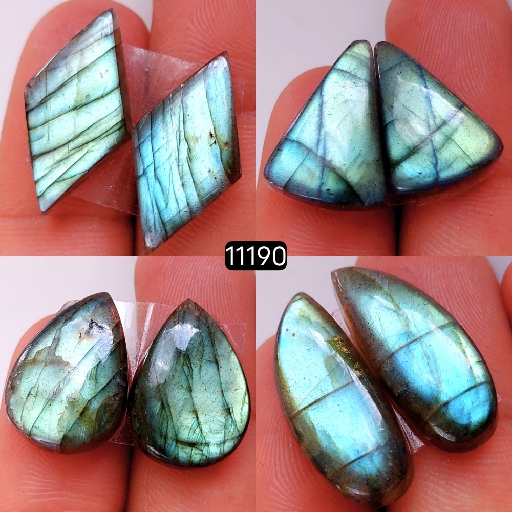 4 Pair 80 Cts Blue Labradorite pairs Labradorite Cabochon Loose Gemstone Labradorite pair for Earring For Woman Earrings Mix Shapes Dangle Drop Earrings 24x9-18x14mm #11190