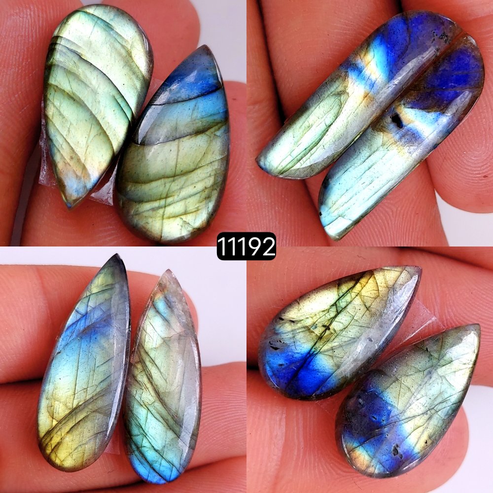 4 Pair 96 Cts Blue Labradorite pairs Labradorite Cabochon Loose Gemstone Labradorite pair for Earring For Woman Earrings Mix Shapes Dangle Drop Earrings 31x11-24x12mm #11192