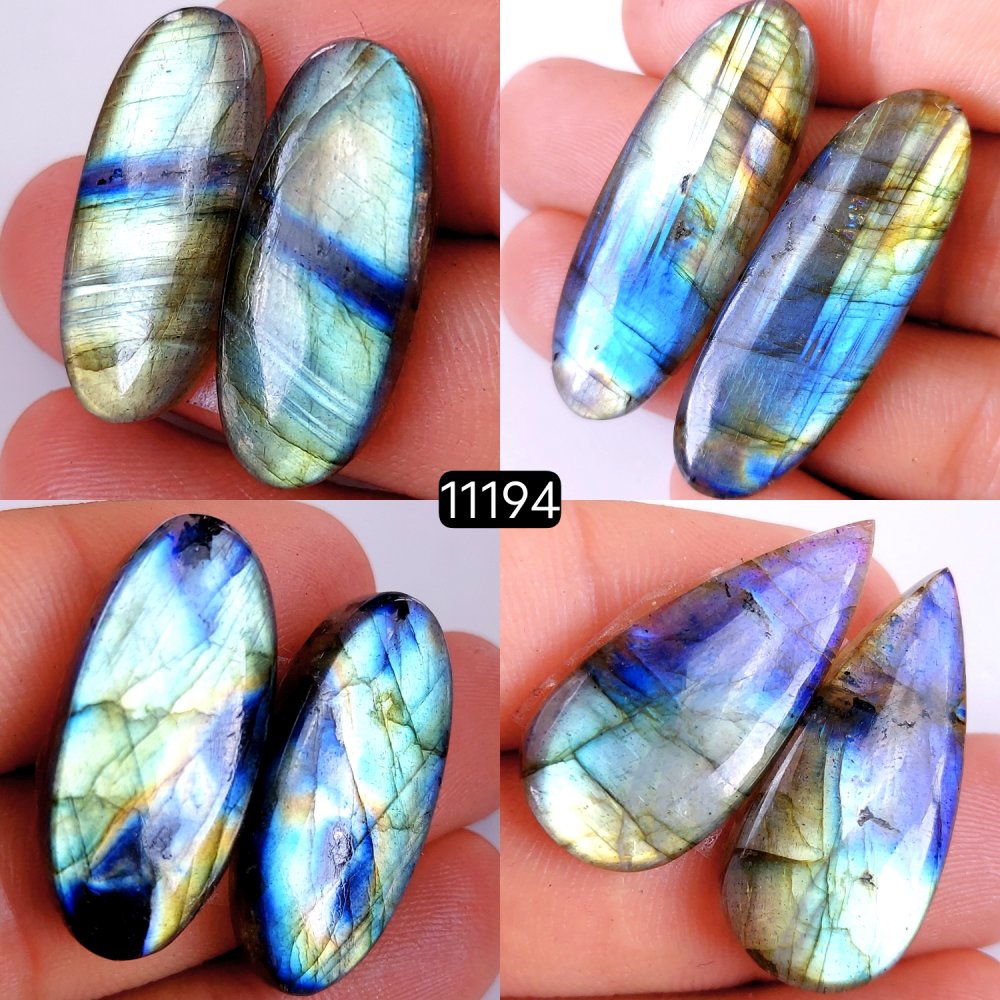 4 Pair 172 Cts Blue Labradorite pairs Labradorite Cabochon Loose Gemstone Labradorite pair for Earring For Woman Earrings Mix Shapes Dangle Drop Earrings 40x14-30x14mm #11194