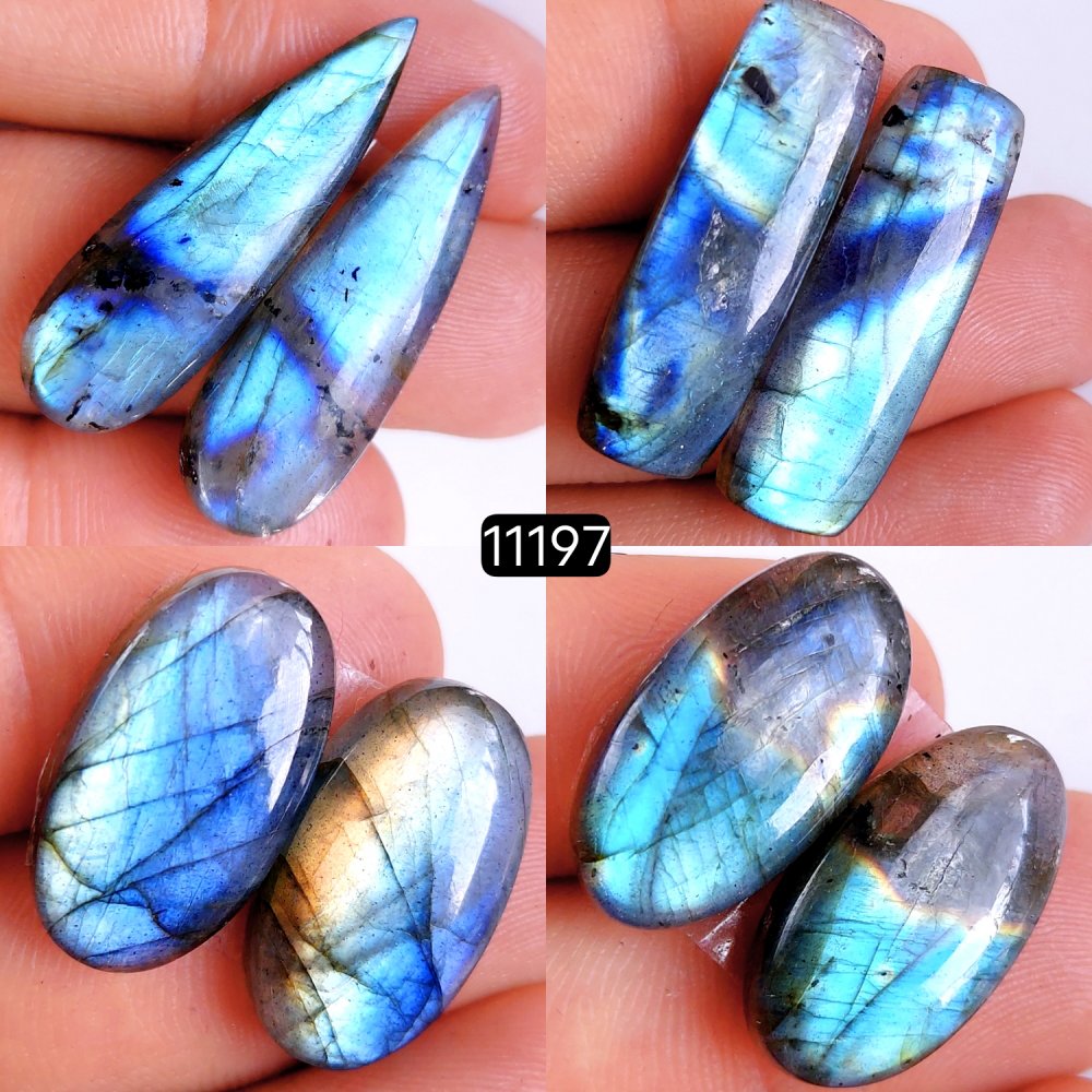 4 Pair 126 Cts Blue Labradorite pairs Labradorite Cabochon Loose Gemstone Labradorite pair for Earring For Woman Earrings Mix Shapes Dangle Drop Earrings 32x10-21x12mm #11197