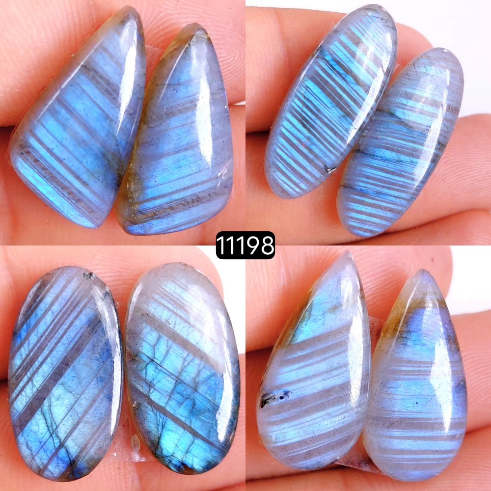 4 Pair 105 Cts Blue Labradorite pairs Labradorite Cabochon Loose Gemstone Labradorite pair for Earring For Woman Earrings Mix Shapes Dangle Drop Earrings 28x12-22x12mm #11198