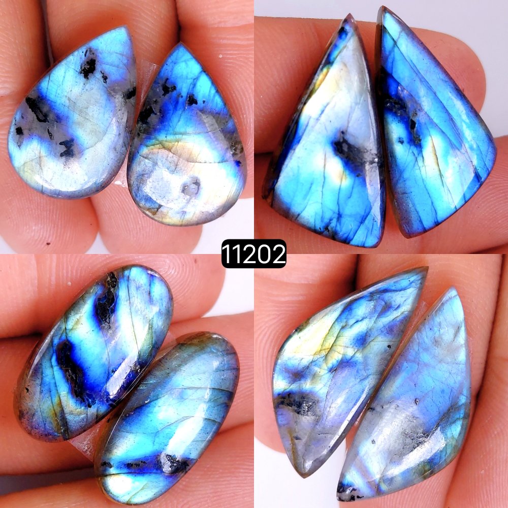 4 Pair 113 Cts Blue Labradorite pairs Labradorite Cabochon Loose Gemstone Labradorite pair for Earring For Woman Earrings Mix Shapes Dangle Drop Earrings 30x12-24x10mm #11202