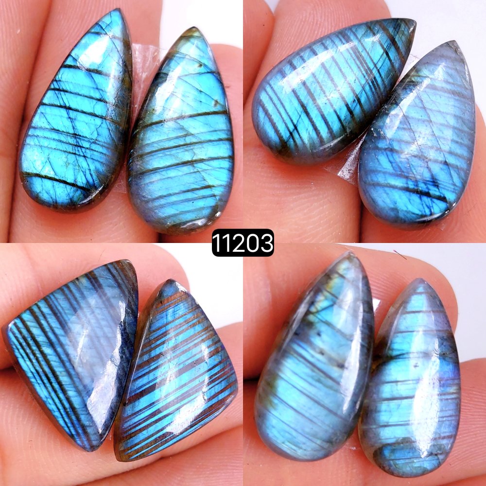 4 Pair 106 Cts Blue Labradorite pairs Labradorite Cabochon Loose Gemstone Labradorite pair for Earring For Woman Earrings Mix Shapes Dangle Drop Earrings 24x16-23x12mm #11203