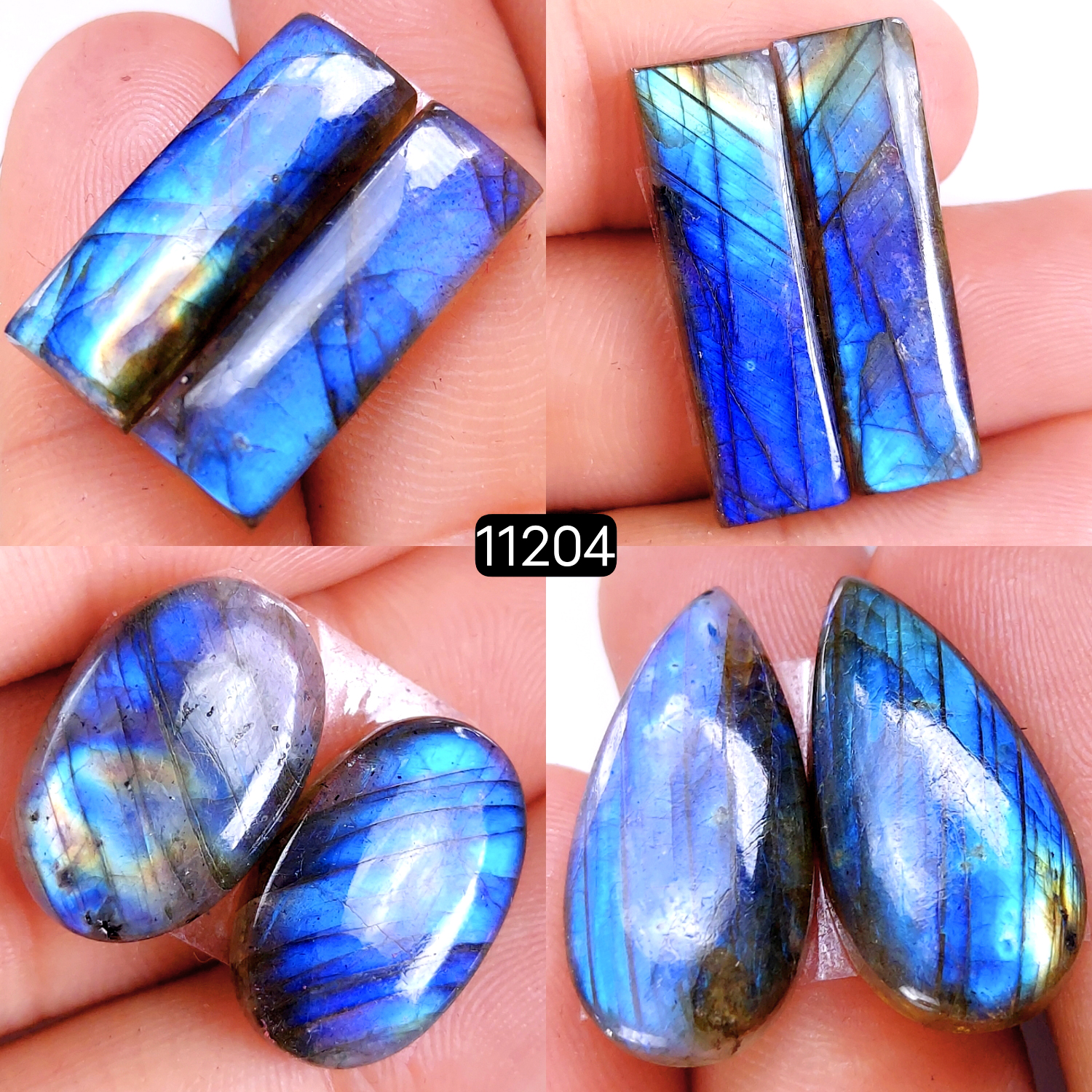 4 Pair 94 Cts Blue Labradorite pairs Labradorite Cabochon Loose Gemstone Labradorite pair for Earring For Woman Earrings Mix Shapes Dangle Drop Earrings 28x8-20x14mm 11204