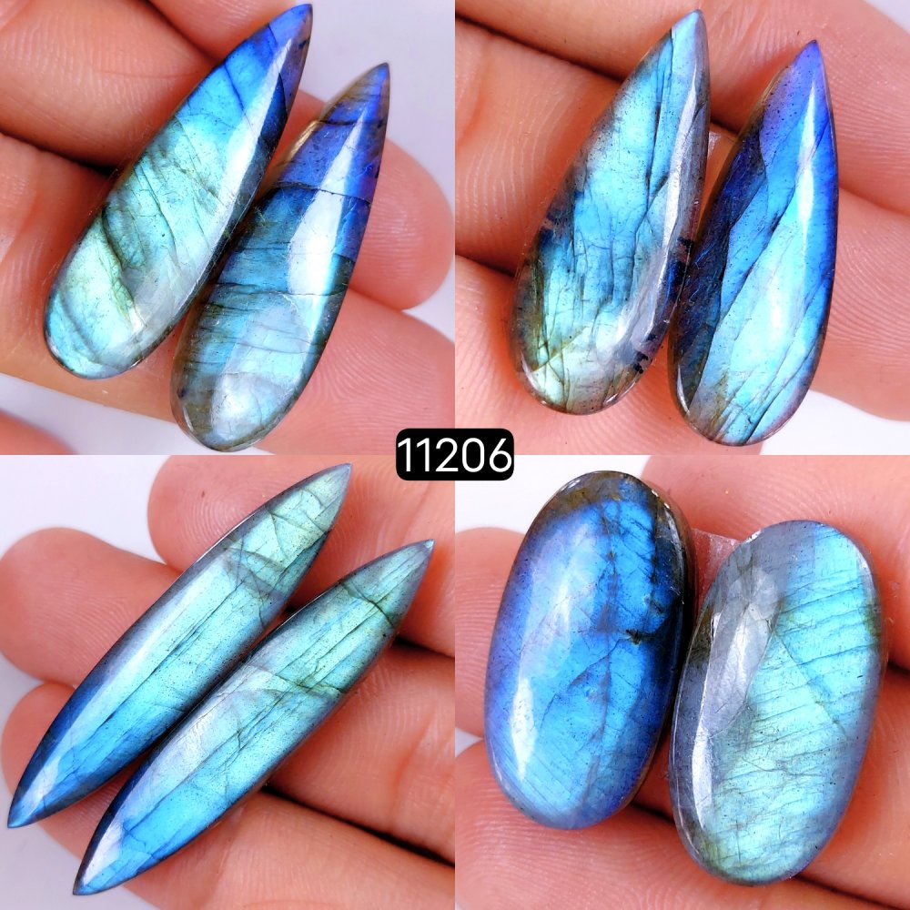4 Pair 137 Cts Blue Labradorite pairs Labradorite Cabochon Loose Gemstone Labradorite pair for Earring For Woman Earrings Mix Shapes Dangle Drop Earrings 45x10-25x12mm #11206
