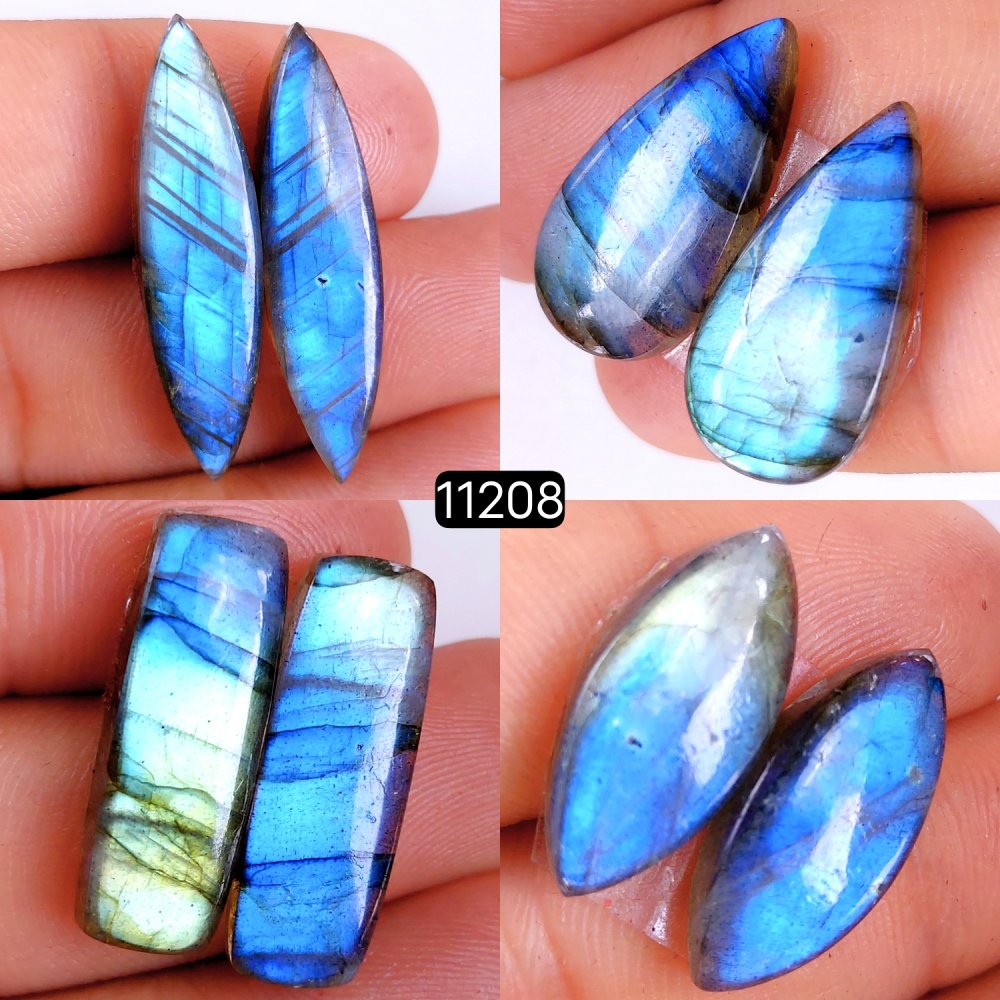 4 Pair 87 Cts Blue Labradorite pairs Labradorite Cabochon Loose Gemstone Labradorite pair for Earring For Woman Earrings Mix Shapes Dangle Drop Earrings 32x8-22x10mm #11208