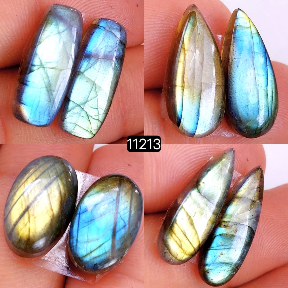4 Pair 64 Cts Blue Labradorite pairs Labradorite Cabochon Loose Gemstone Labradorite pair for Earring For Woman Earrings Mix Shapes Dangle Drop Earrings 20x8-17x11mm #11213
