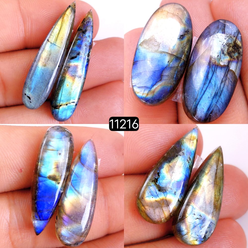 4 Pair 110 Cts Blue Labradorite pairs Labradorite Cabochon Loose Gemstone Labradorite pair for Earring For Woman Earrings Mix Shapes Dangle Drop Earrings 36X9-26X10mm #11216
