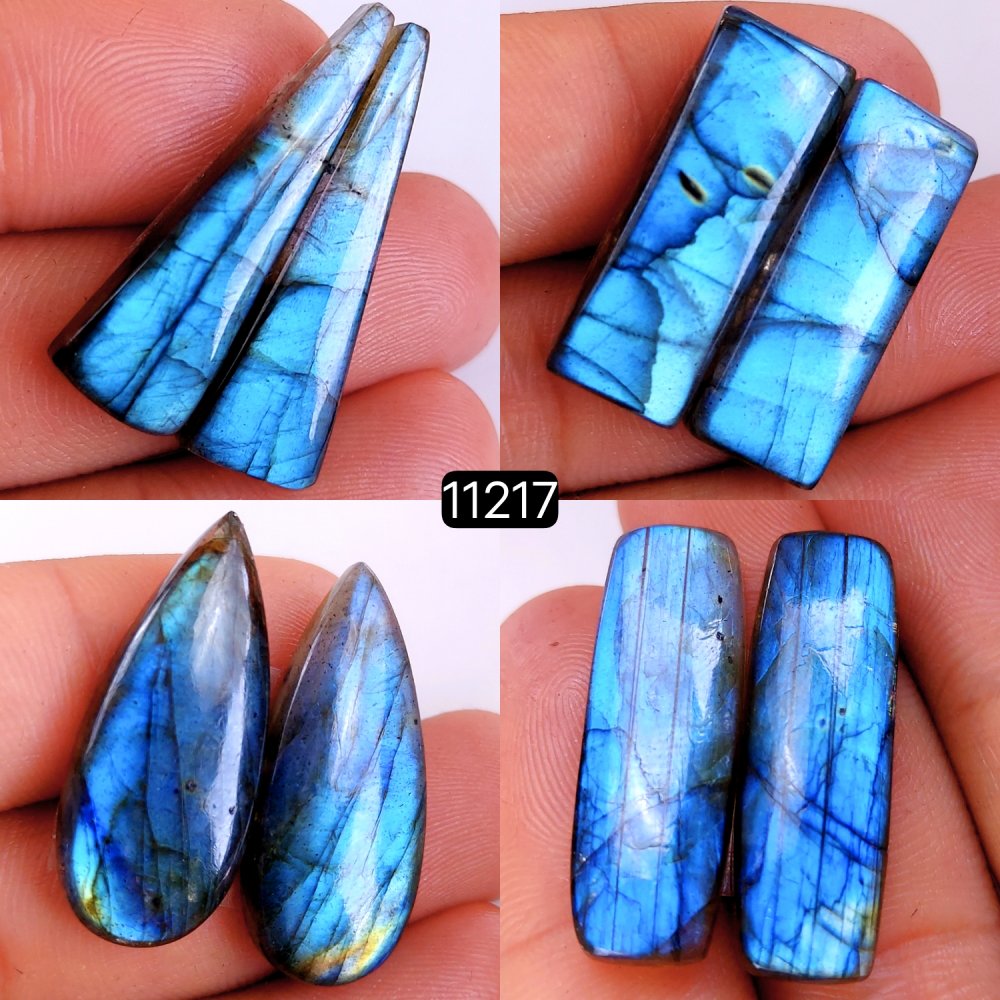 4 Pair 132 Cts Blue Labradorite pairs Labradorite Cabochon Loose Gemstone Labradorite pair for Earring For Woman Earrings Mix Shapes Dangle Drop Earrings 32X10-27X10mm #11217