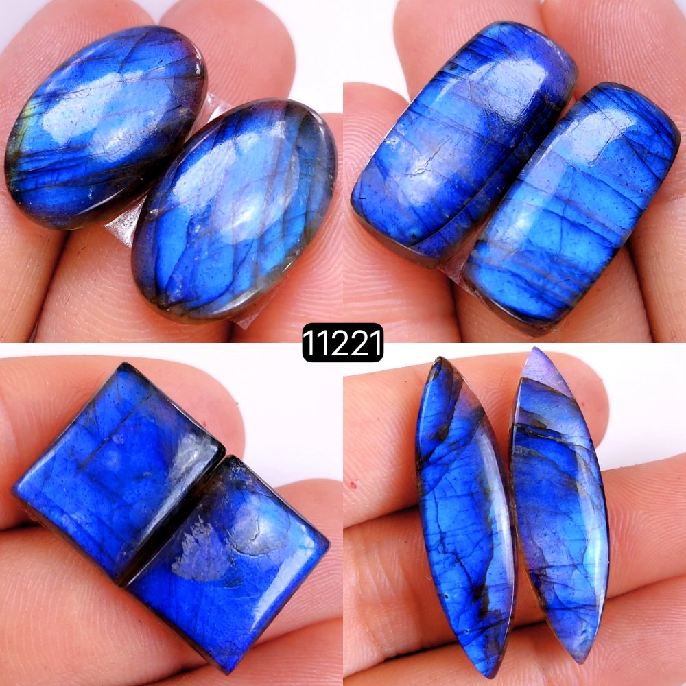 4 Pair 128 Cts Blue Labradorite pairs Labradorite Cabochon Loose Gemstone Labradorite pair for Earring For Woman Earrings Mix Shapes Dangle Drop Earrings 38X10-16X12mm #11221