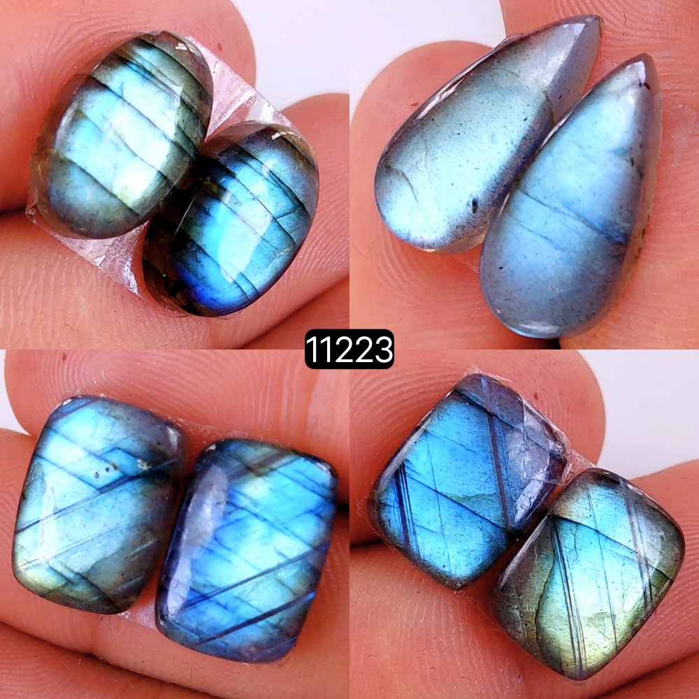 4 Pair 68 Cts Blue Labradorite pairs Labradorite Cabochon Loose Gemstone Labradorite pair for Earring For Woman Earrings Mix Shapes Dangle Drop Earrings 20X10-14X11mm #11223