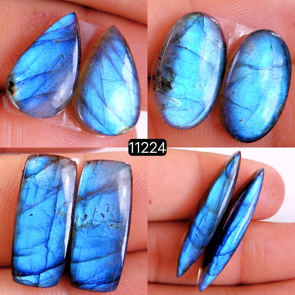 4 Pair 73 Cts Blue Labradorite pairs Labradorite Cabochon Loose Gemstone Labradorite pair for Earring For Woman Earrings Mix Shapes Dangle Drop Earrings 34X6-18X10mm #11224