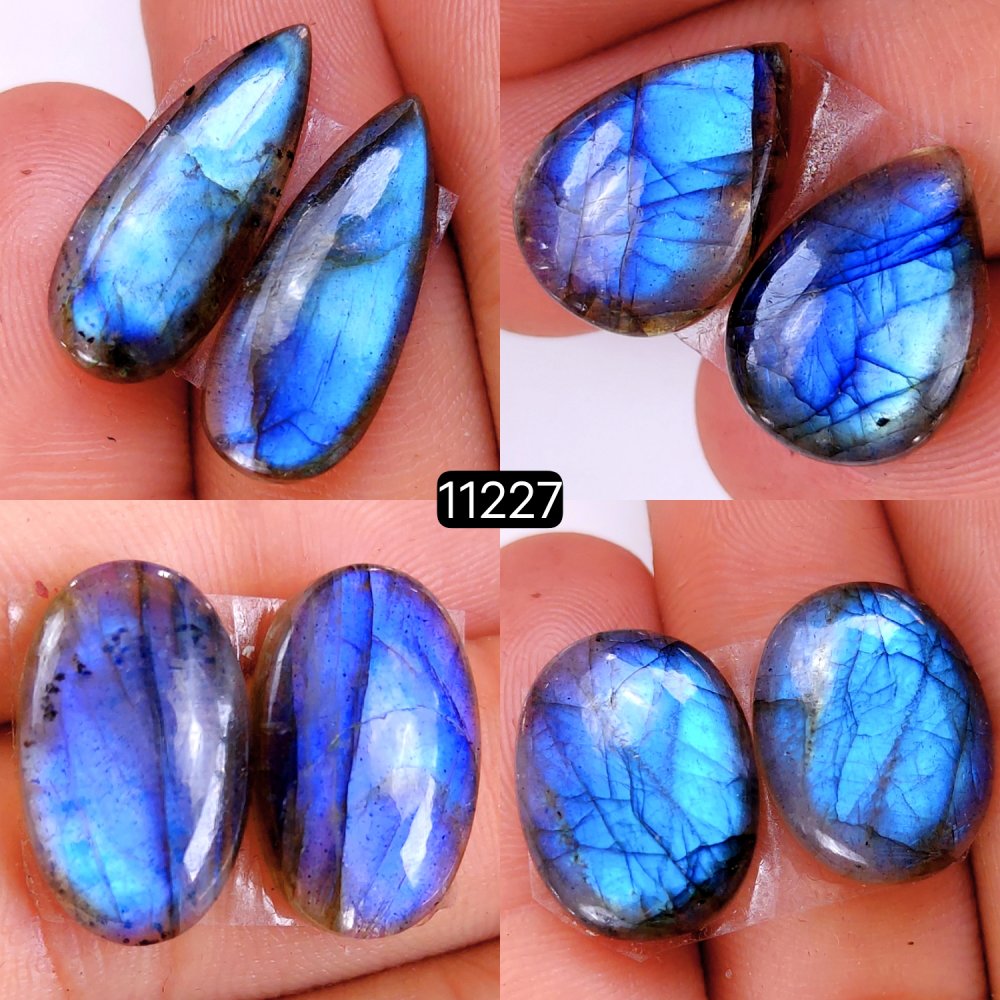 4 Pair 83 Cts Blue Labradorite pairs Labradorite Cabochon Loose Gemstone Labradorite pair for Earring For Woman Earrings Mix Shapes Dangle Drop Earrings 24X10-17X12mm #11227