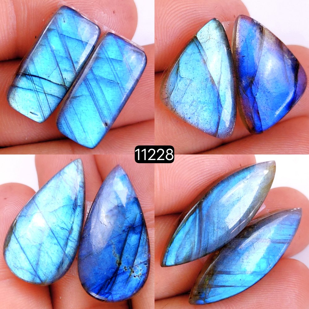 4 Pair 110 Cts Blue Labradorite pairs Labradorite Cabochon Loose Gemstone Labradorite pair for Earring For Woman Earrings Mix Shapes Dangle Drop Earrings 32X16-22X14mm #11228