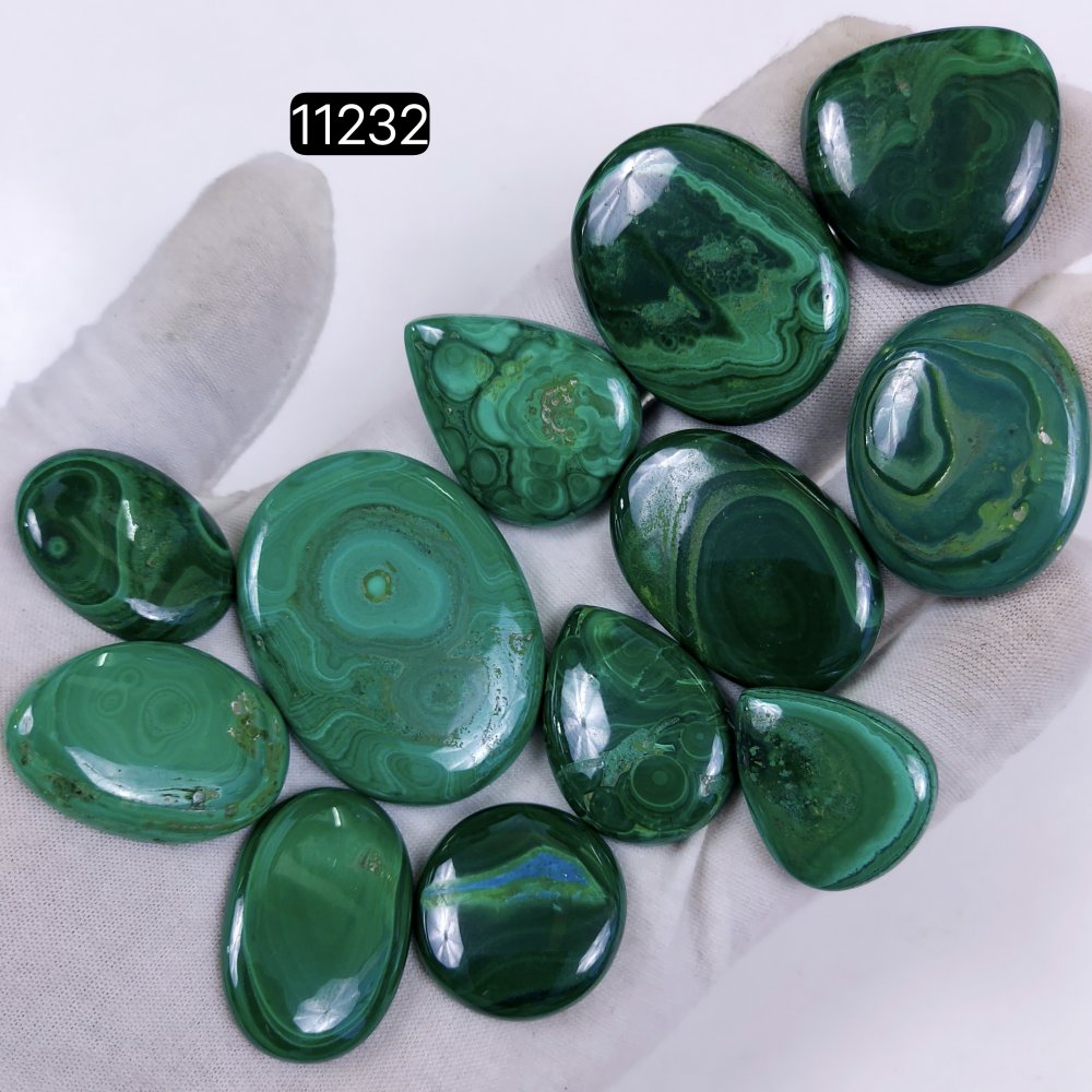 12Pcs 674Cts Natural Malachite Cabochon Loose Gemstone Green Malachite Jewelry Wire Wrapped Pendant Back Unpolished Semi-Precious Healing Crystal Lots 46x34-26x22mm #11232