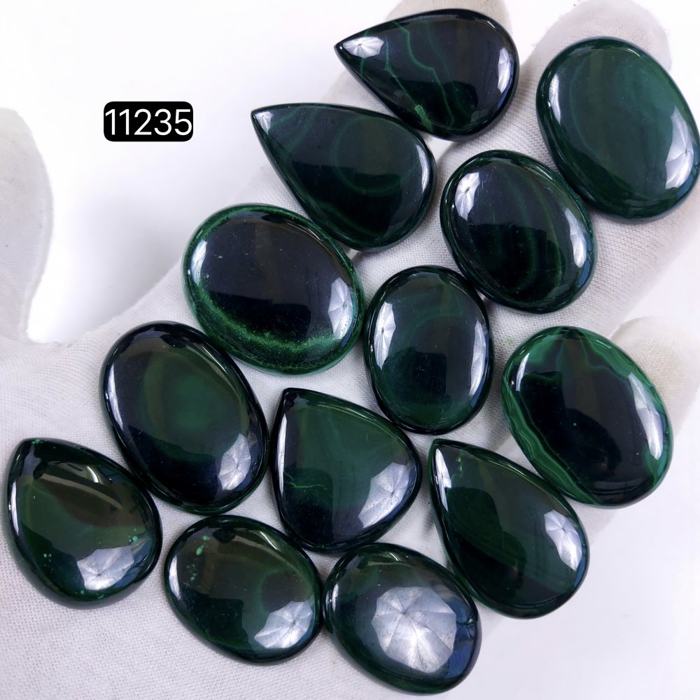 13Pcs 628Cts Natural Malachite Cabochon Loose Gemstone Green Malachite Jewelry Wire Wrapped Pendant Back Unpolished Semi-Precious Healing Crystal Lots 35x22-27x20mm #11235