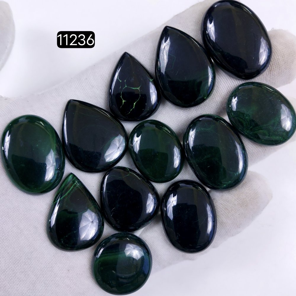 12Pcs 505Cts Natural Malachite Cabochon Loose Gemstone Green Malachite Jewelry Wire Wrapped Pendant Back Unpolished Semi-Precious Healing Crystal Lots 32x22-22x22mm #11236
