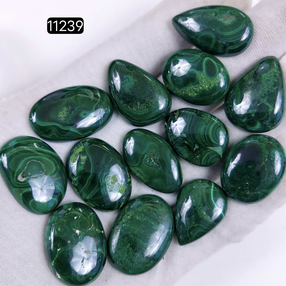 13Pcs 397Cts Natural Malachite Cabochon Loose Gemstone Green Malachite Jewelry Wire Wrapped Pendant Back Unpolished Semi-Precious Healing Crystal Lots 26x18-24x16mm #11239