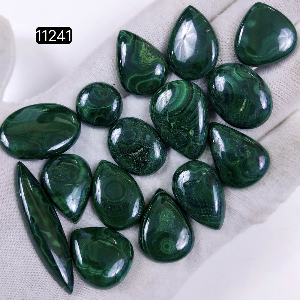 15Pcs 386Cts Natural Malachite Cabochon Loose Gemstone Green Malachite Jewelry Wire Wrapped Pendant Back Unpolished Semi-Precious Healing Crystal Lots 45x10-16x16mm #11241