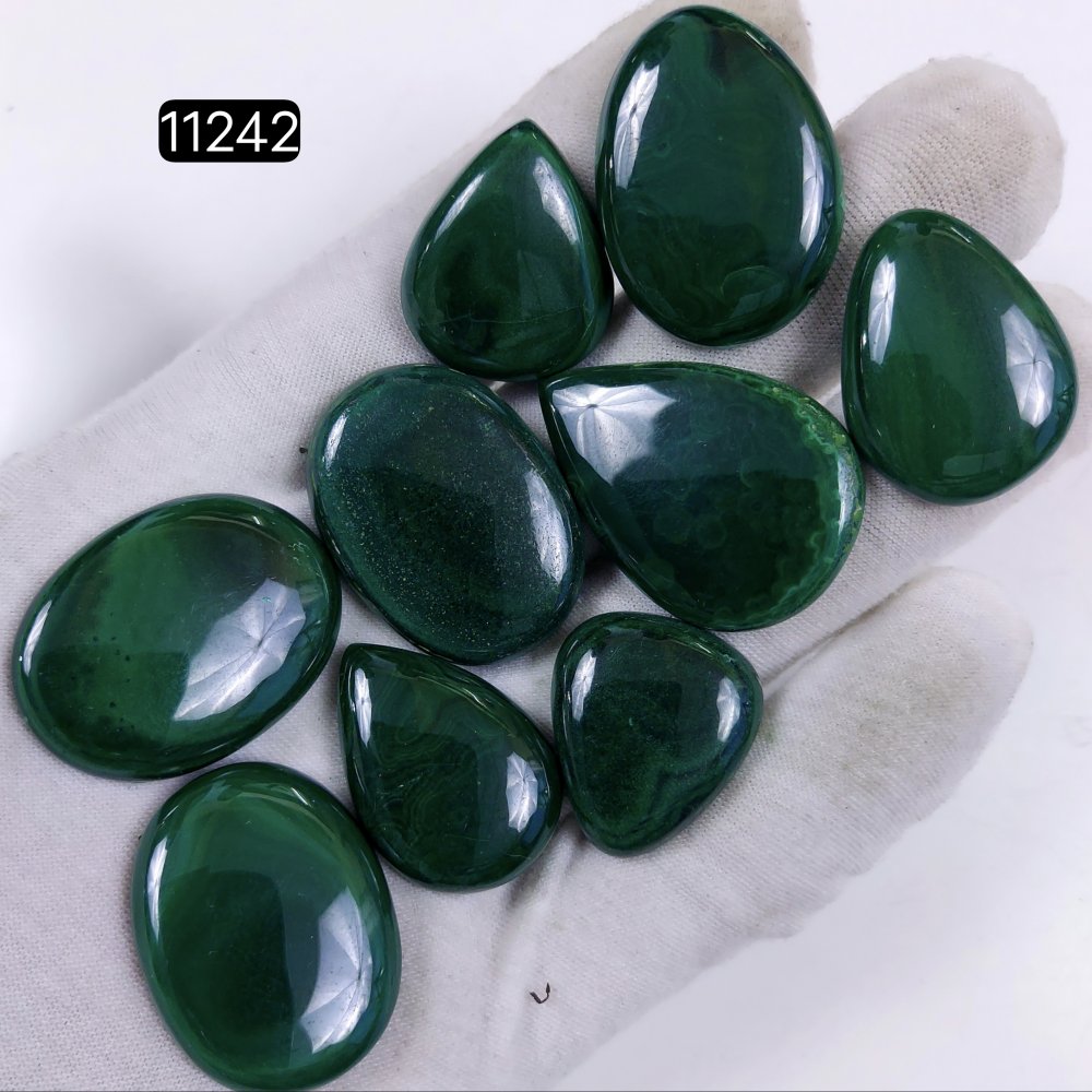 9Pcs 442Cts Natural Malachite Cabochon Loose Gemstone Green Malachite Jewelry Wire Wrapped Pendant Back Unpolished Semi-Precious Healing Crystal Lots 36x25-24x20mm #11242