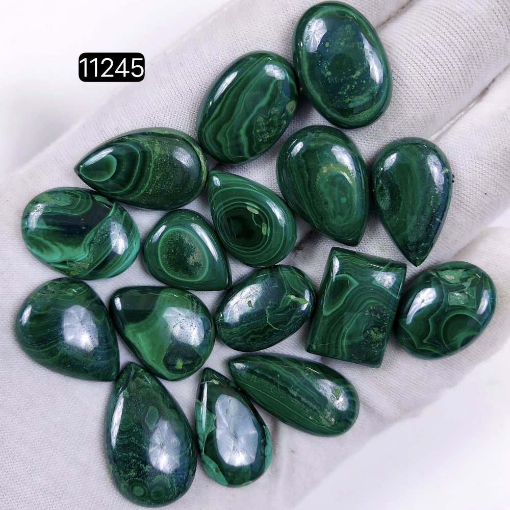 16Pcs 304Cts Natural Malachite Cabochon Loose Gemstone Green Malachite Jewelry Wire Wrapped Pendant Back Unpolished Semi-Precious Healing Crystal Lots 26x12-18x14mm #11245