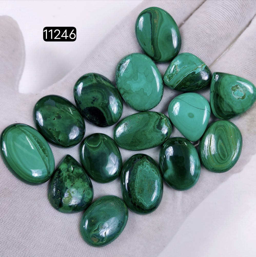 15Pcs 393Cts Natural Malachite Cabochon Loose Gemstone Green Malachite Jewelry Wire Wrapped Pendant Back Unpolished Semi-Precious Healing Crystal Lots 27x18-22x18mm #11246