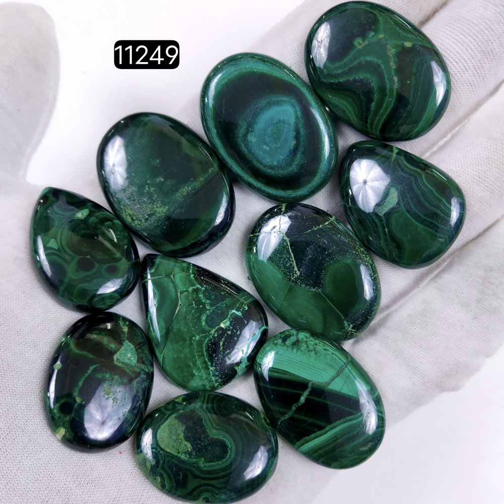 10Pcs 490Cts Natural Malachite Cabochon Loose Gemstone Green Malachite Jewelry Wire Wrapped Pendant Back Unpolished Semi-Precious Healing Crystal Lots 34x24-27x20mm #11249
