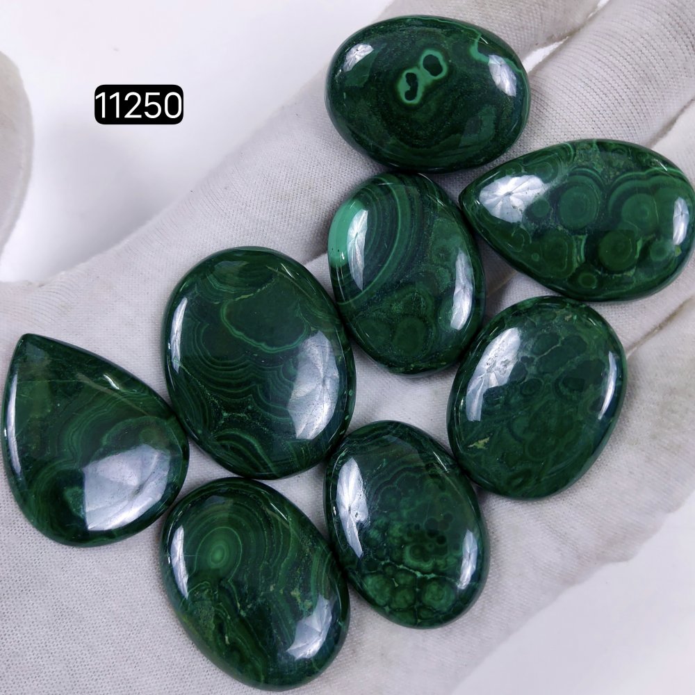 8Pcs 443Cts Natural Malachite Cabochon Loose Gemstone Green Malachite Jewelry Wire Wrapped Pendant Back Unpolished Semi-Precious Healing Crystal Lots 35x27-30x22mm #11250