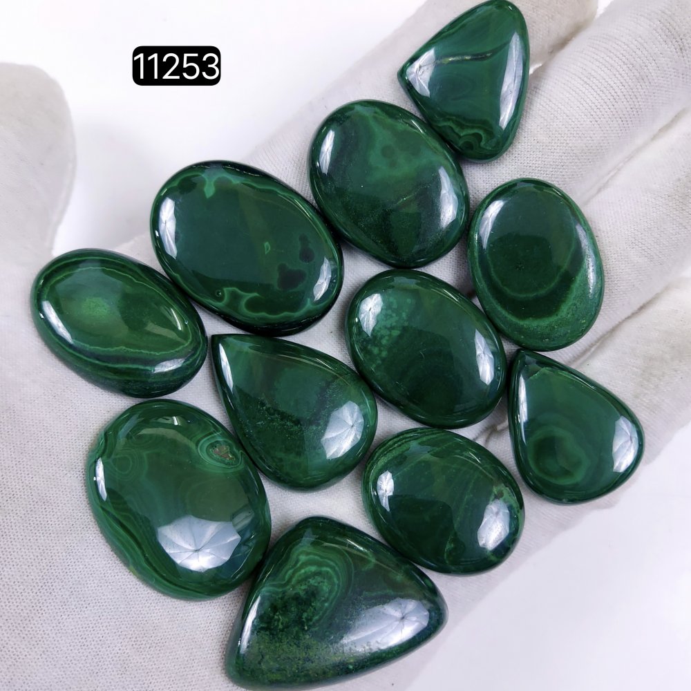 11Pcs 533Cts Natural Malachite Cabochon Loose Gemstone Green Malachite Jewelry Wire Wrapped Pendant Back Unpolished Semi-Precious Healing Crystal Lots 34x24-25x20mm #11253