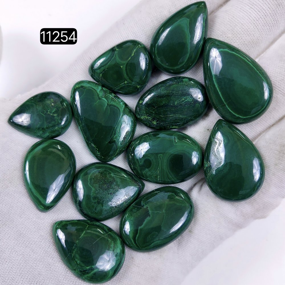 12Pcs 362Cts Natural Malachite Cabochon Loose Gemstone Green Malachite Jewelry Wire Wrapped Pendant Back Unpolished Semi-Precious Healing Crystal Lots 30x20-22x16mm #11254