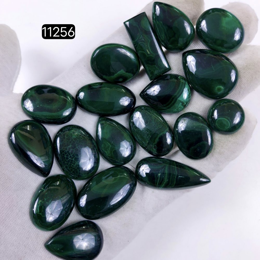 18Pcs 561Cts Natural Malachite Cabochon Loose Gemstone Green Malachite Jewelry Wire Wrapped Pendant Back Unpolished Semi-Precious Healing Crystal Lots 35x15-16x16mm #11256