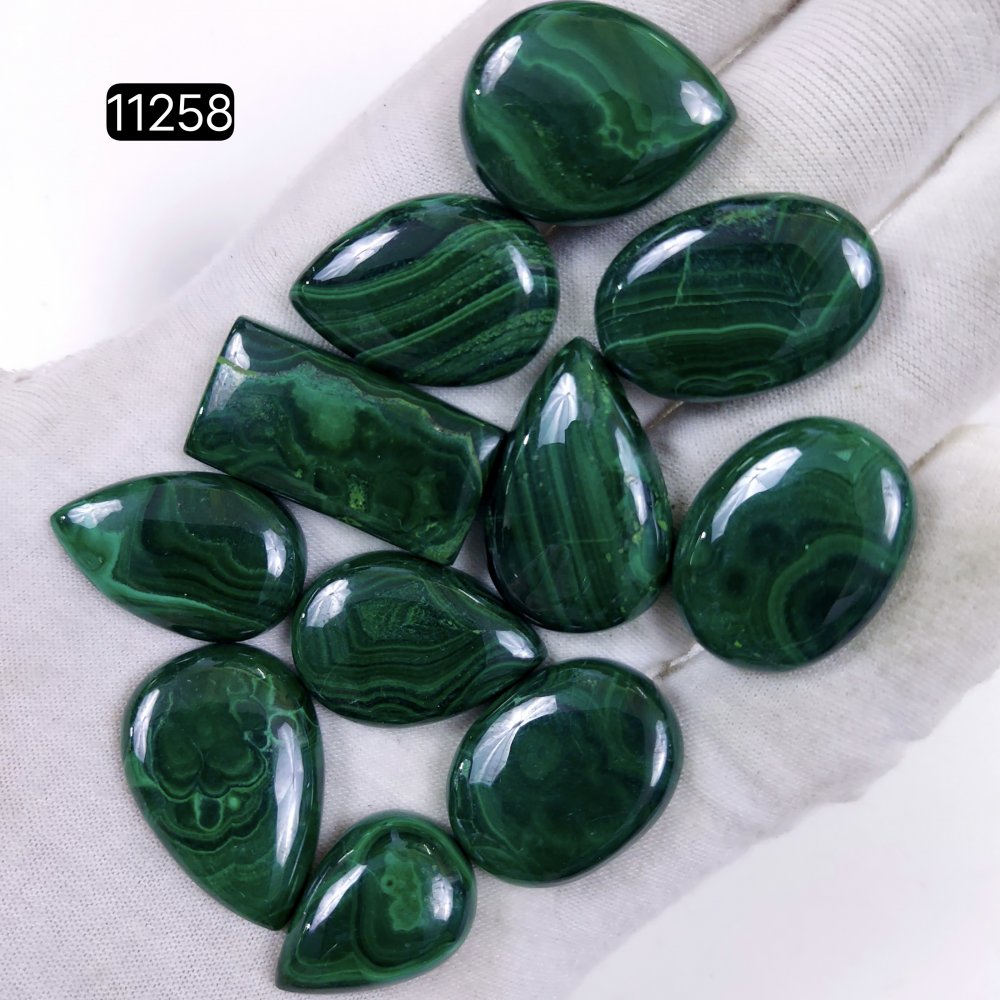 11Pcs 363Cts Natural Malachite Cabochon Loose Gemstone Green Malachite Jewelry Wire Wrapped Pendant Back Unpolished Semi-Precious Healing Crystal Lots 30x15-22x16mm #11258