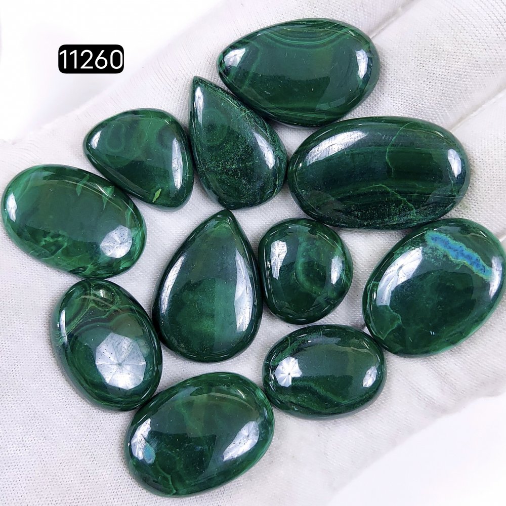 11Pcs 325Cts Natural Malachite Cabochon Loose Gemstone Green Malachite Jewelry Wire Wrapped Pendant Back Unpolished Semi-Precious Healing Crystal Lots 30x20-20x16mm #11260