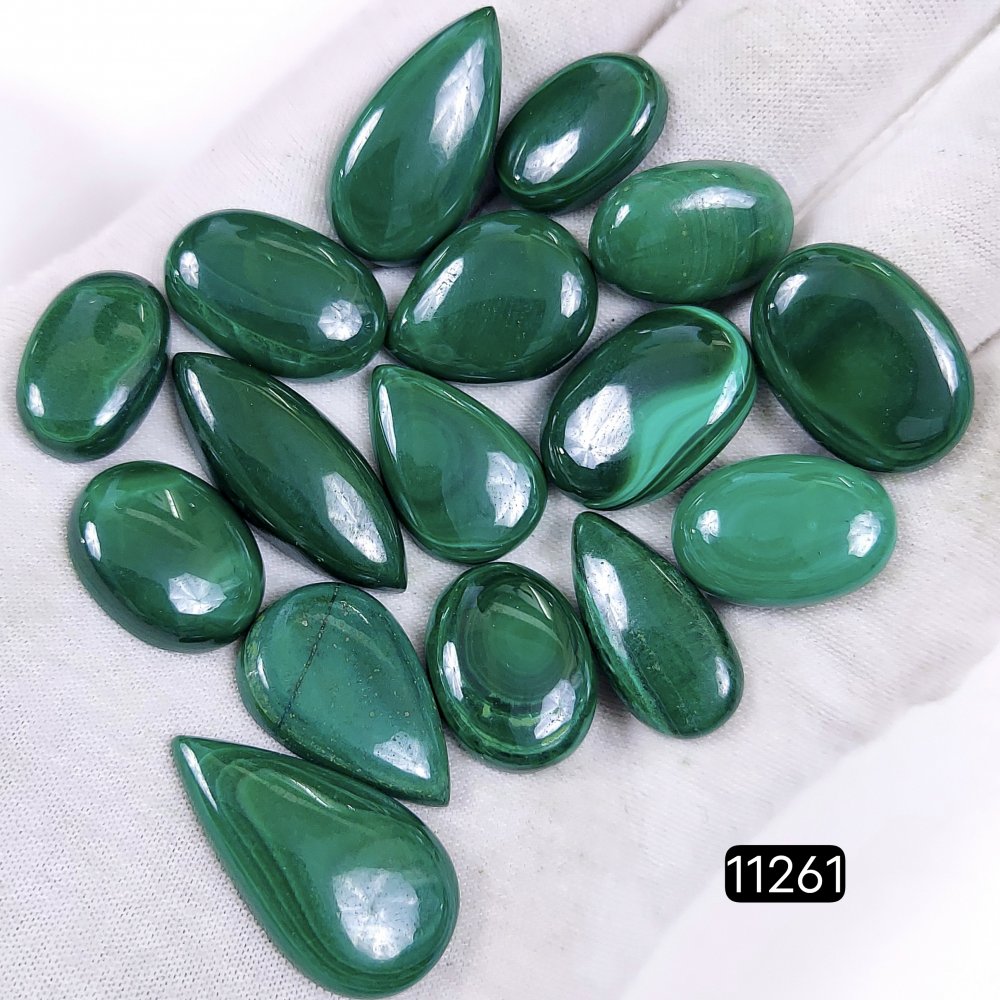 16Pcs 283Cts Natural Malachite Cabochon Loose Gemstone Green Malachite Jewelry Wire Wrapped Pendant Back Unpolished Semi-Precious Healing Crystal Lots 30x12-18x12mm #11261