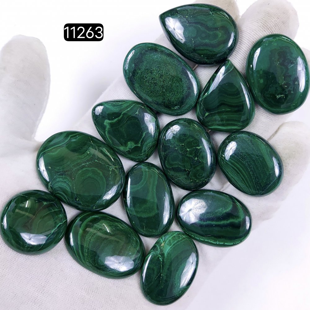 13Pcs 681Cts Natural Malachite Cabochon Loose Gemstone Green Malachite Jewelry Wire Wrapped Pendant Back Unpolished Semi-Precious Healing Crystal Lots 39x30-22x22mm #11263