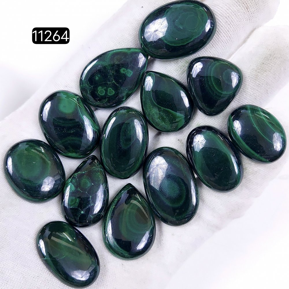 13Pcs 409Cts Natural Malachite Cabochon Loose Gemstone Green Malachite Jewelry Wire Wrapped Pendant Back Unpolished Semi-Precious Healing Crystal Lots 28x20-22x16mm #11264