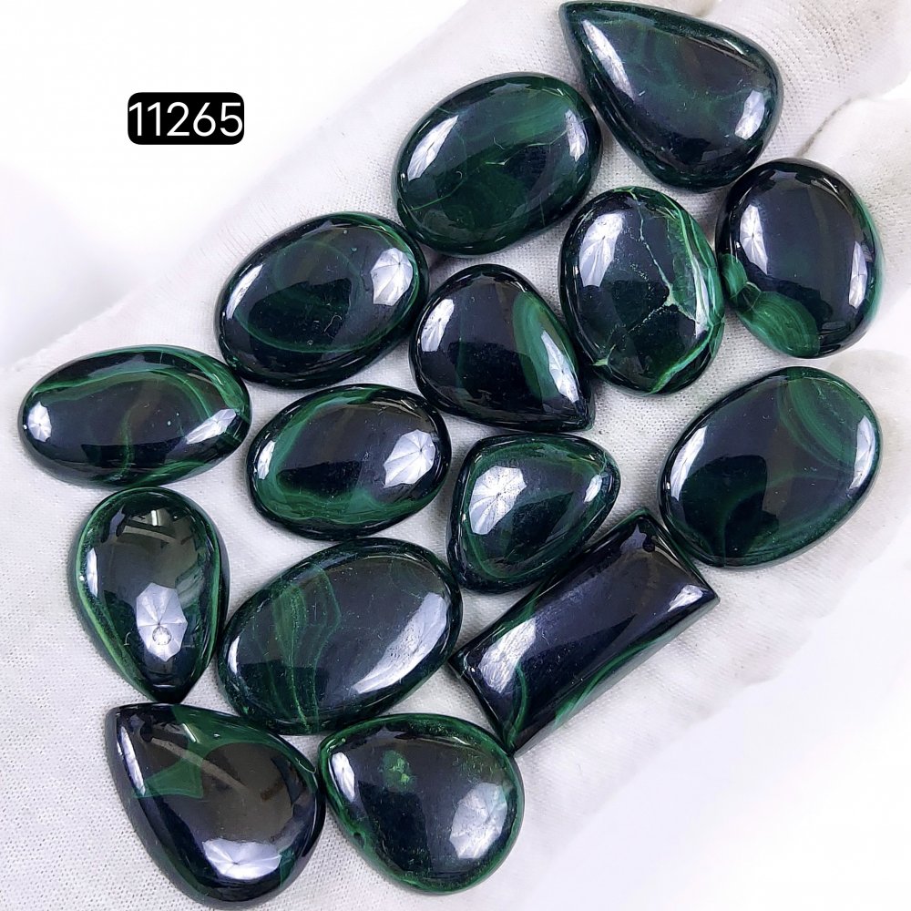 15Pcs 481Cts Natural Malachite Cabochon Loose Gemstone Green Malachite Jewelry Wire Wrapped Pendant Back Unpolished Semi-Precious Healing Crystal Lots 30x14-23x17mm #11265