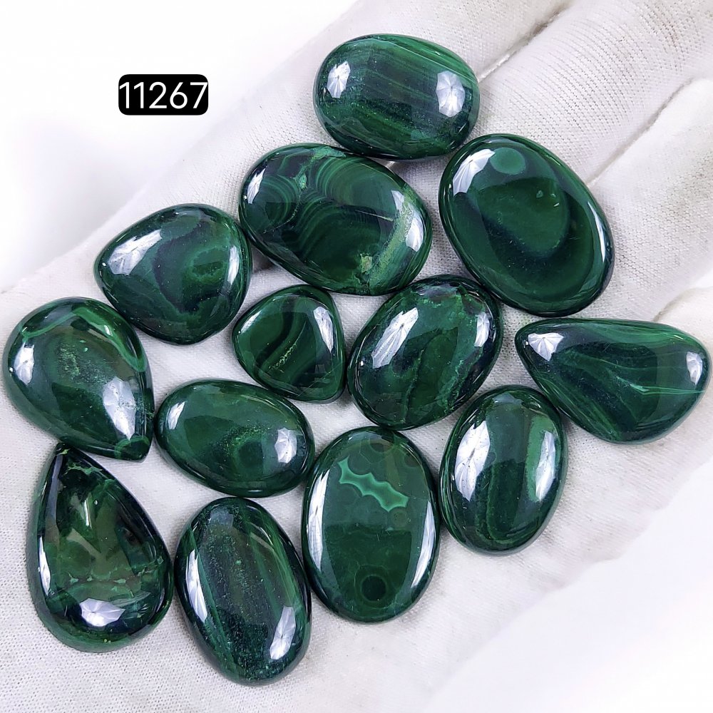 13Pcs 382Cts Natural Malachite Cabochon Loose Gemstone Green Malachite Jewelry Wire Wrapped Pendant Back Unpolished Semi-Precious Healing Crystal Lots 28x20-18x16mm #11267
