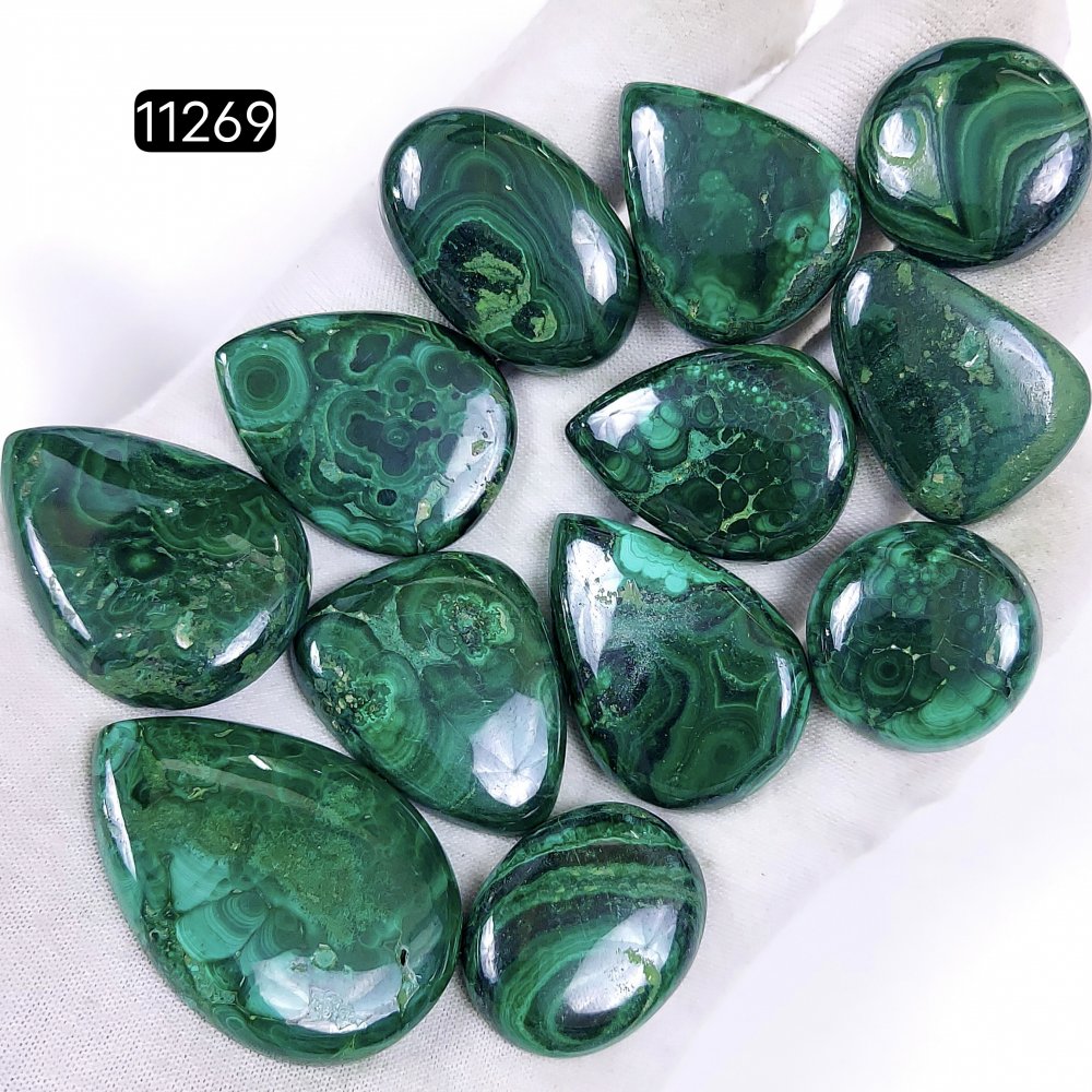 12Pcs 547Cts Natural Malachite Cabochon Loose Gemstone Green Malachite Jewelry Wire Wrapped Pendant Back Unpolished Semi-Precious Healing Crystal Lots 40x26-22x22mm #11269