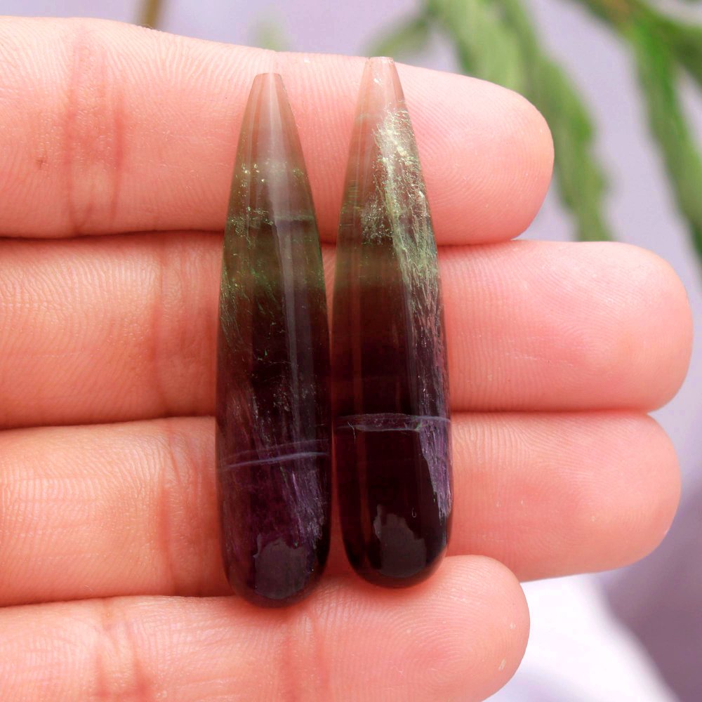 1Pair 80Cts Natural Flourite Loose Cabochon Gemstone Pair Lot Both Side Polished For Jewelry Making 45X10mm #1127
