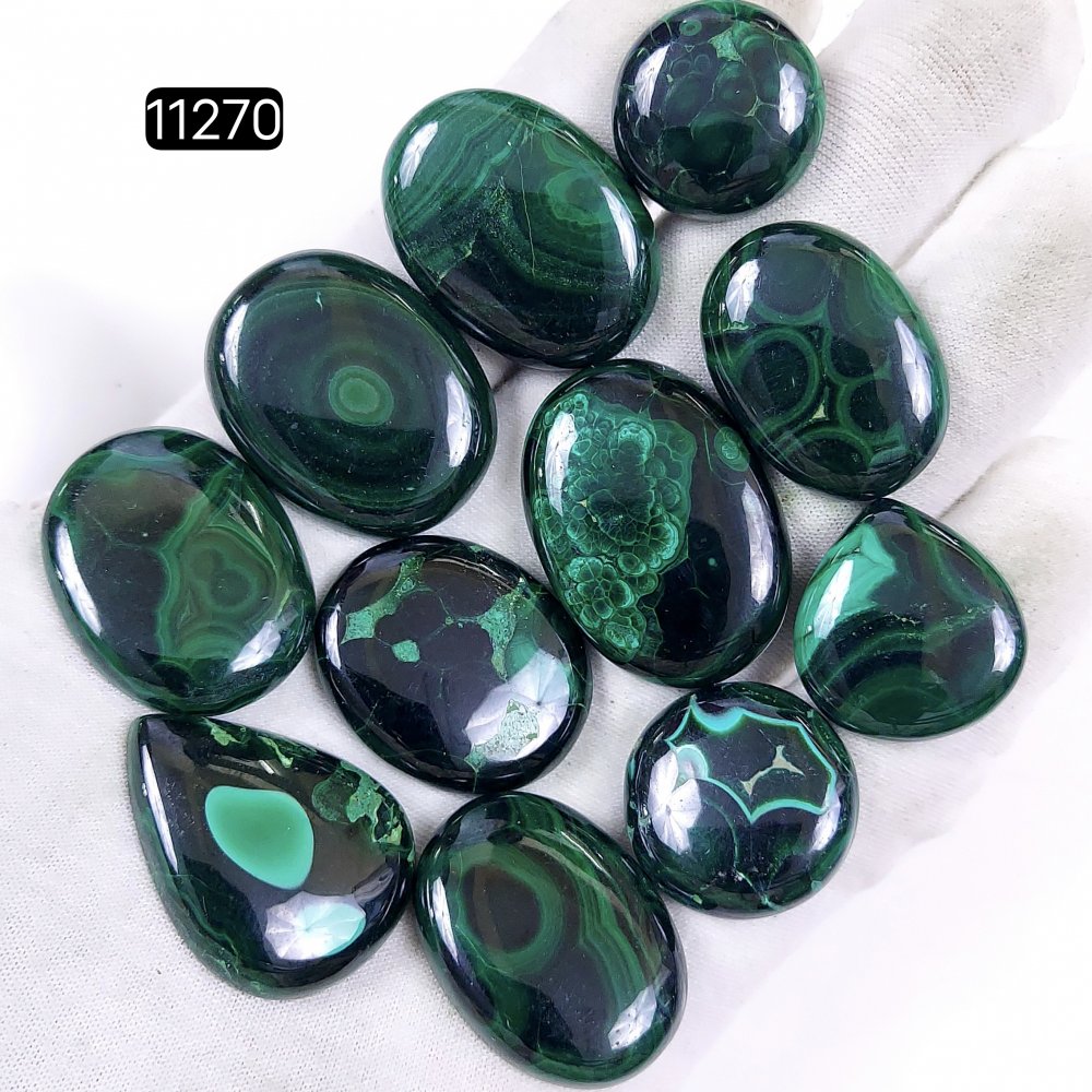 11Pcs 539Cts Natural Malachite Cabochon Loose Gemstone Green Malachite Jewelry Wire Wrapped Pendant Back Unpolished Semi-Precious Healing Crystal Lots 34x24-20x20mm #11270