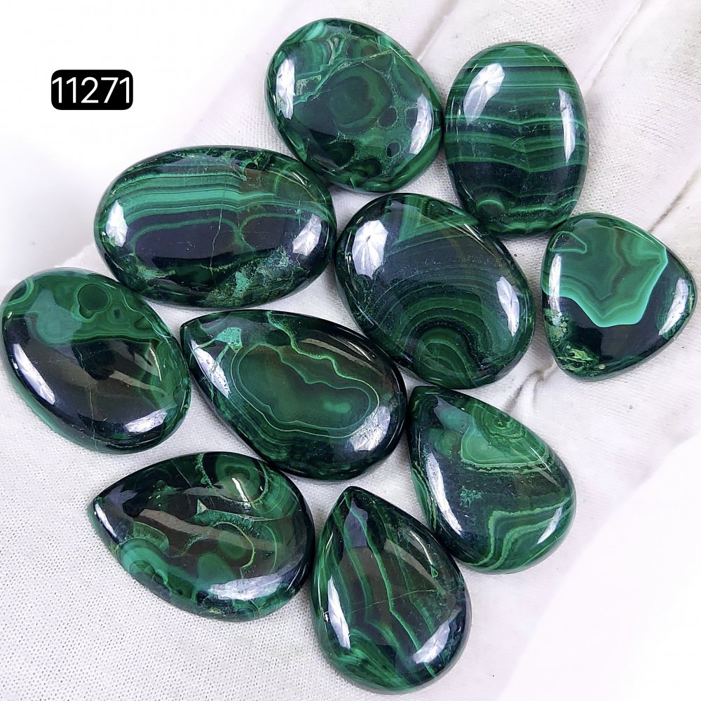 10Pcs 457Cts Natural Malachite Cabochon Loose Gemstone Green Malachite Jewelry Wire Wrapped Pendant Back Unpolished Semi-Precious Healing Crystal Lots 35x22-23x20mm #11271