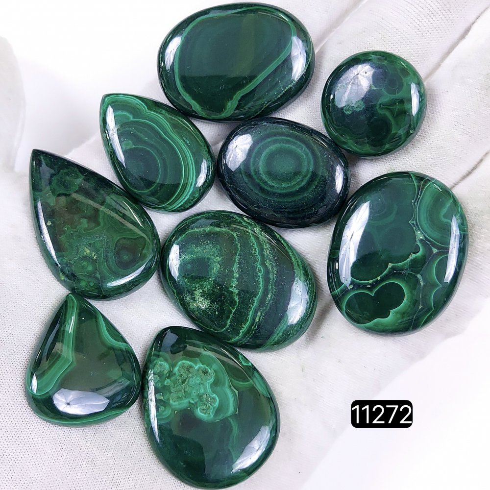 9Pcs 484Cts Natural Malachite Cabochon Loose Gemstone Green Malachite Jewelry Wire Wrapped Pendant Back Unpolished Semi-Precious Healing Crystal Lots 38x24-20x20mm #11272