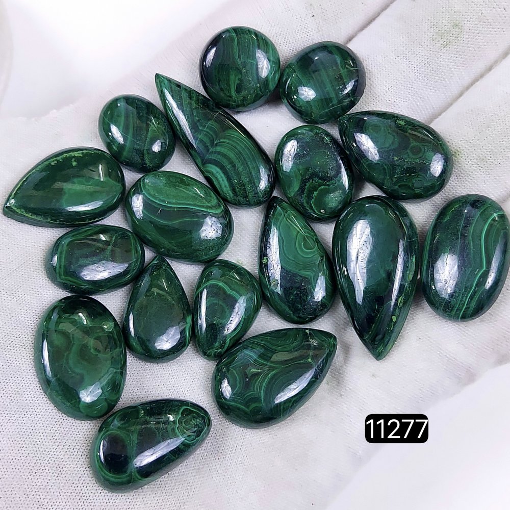 17Pcs 299Cts Natural Malachite Cabochon Loose Gemstone Green Malachite Jewelry Wire Wrapped Pendant Back Unpolished Semi-Precious Healing Crystal Lots 30x12-16x12mm #11277