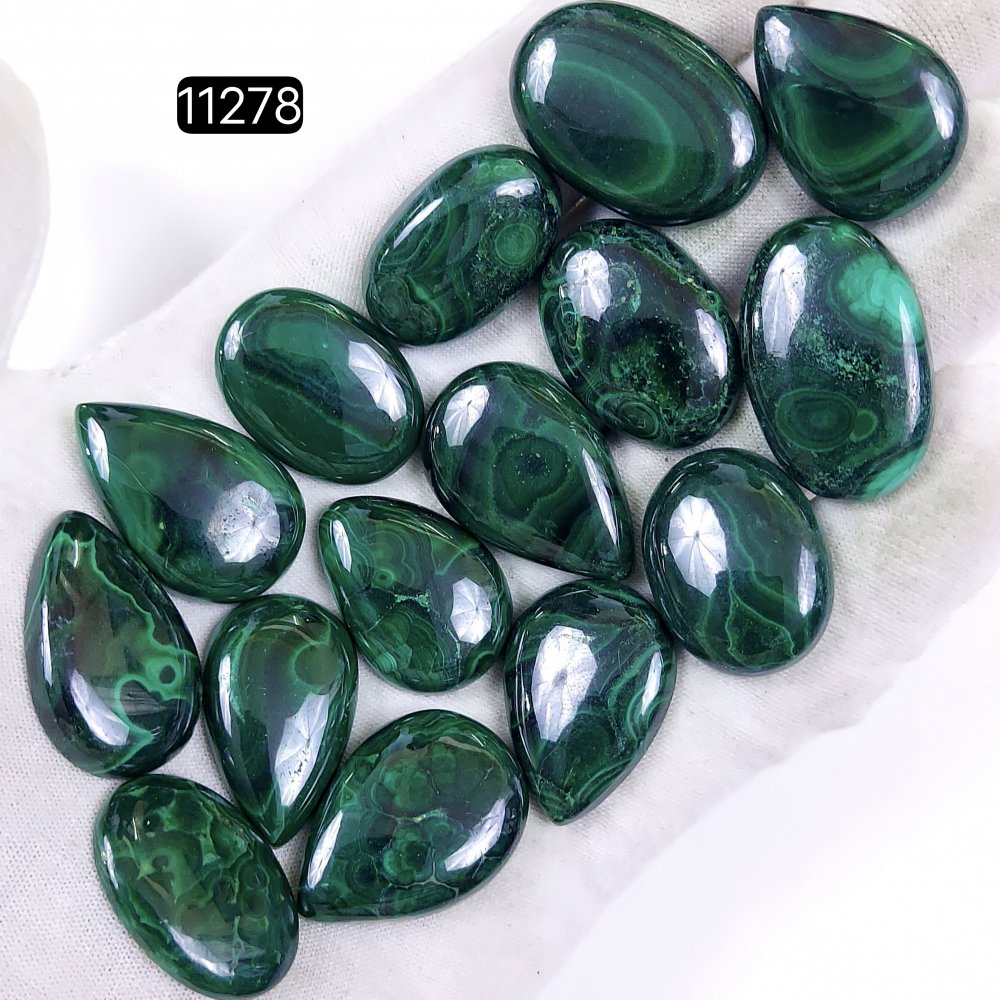 15Pcs 494Cts Natural Malachite Cabochon Loose Gemstone Green Malachite Jewelry Wire Wrapped Pendant Back Unpolished Semi-Precious Healing Crystal Lots 30x20-25x18mm #11278